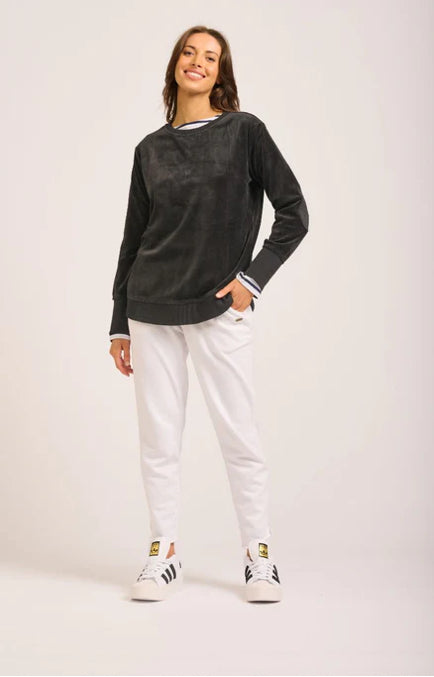 Est1971 High-Low Velour Sweatshirt Slate Grey