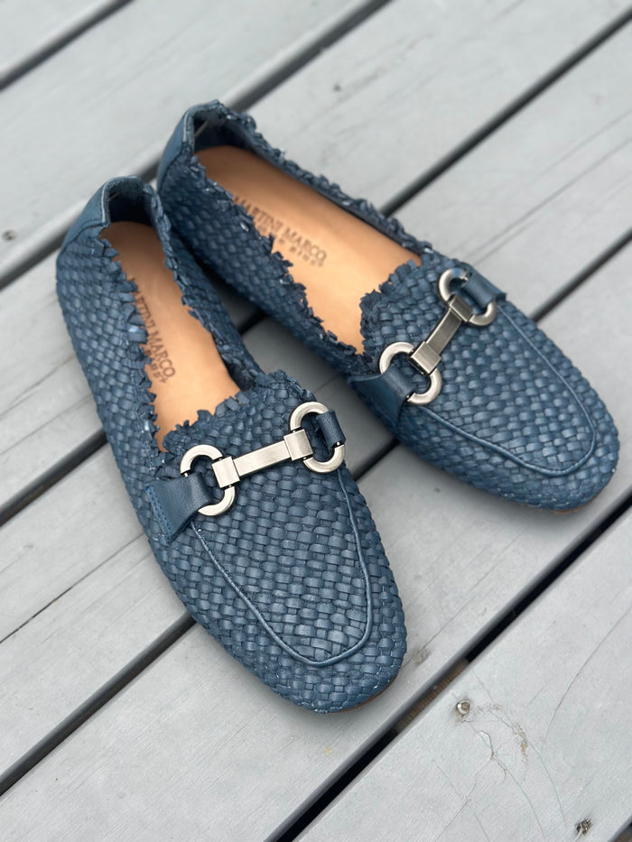 Marco Martini Woven Navy loafers with silver metal