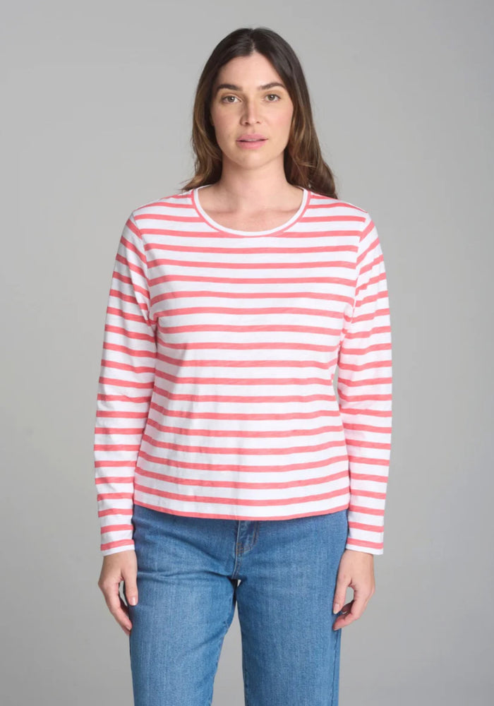 Cloth Paper Scissors Stripe Basic Straight Hem L/S Coral