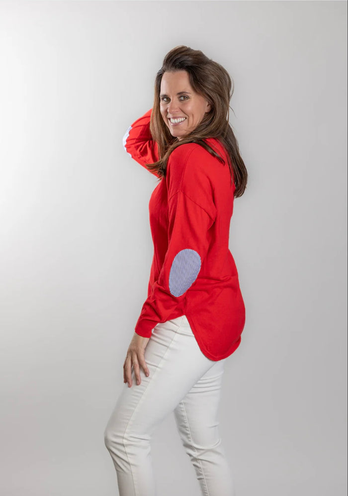 Bow and Arrow Red Cotton Cashmere with Stripe Patch