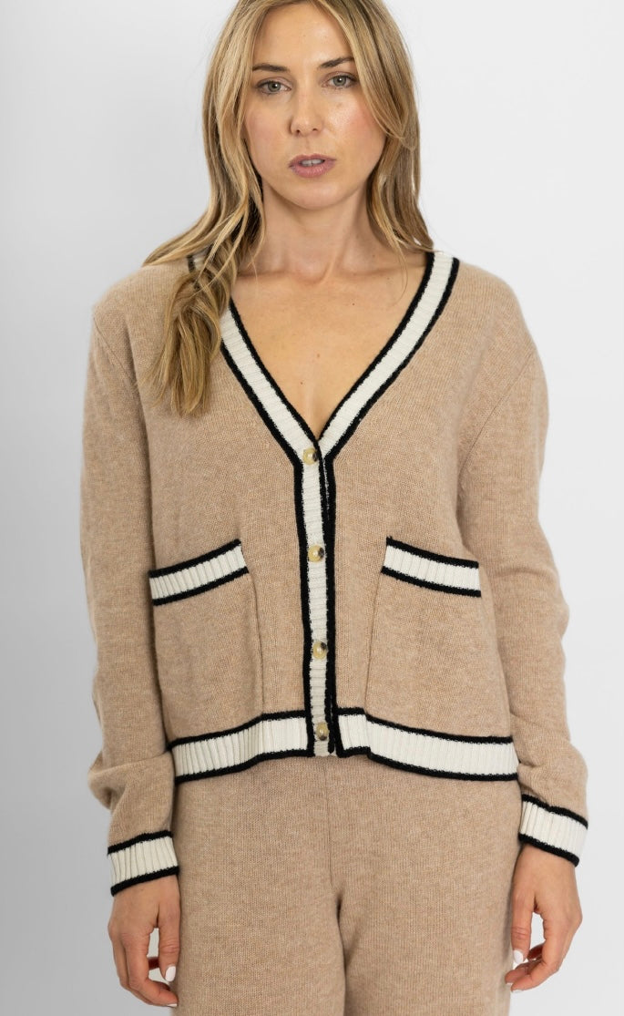 Bow and Arrow Camel Black/White Short Cardigan