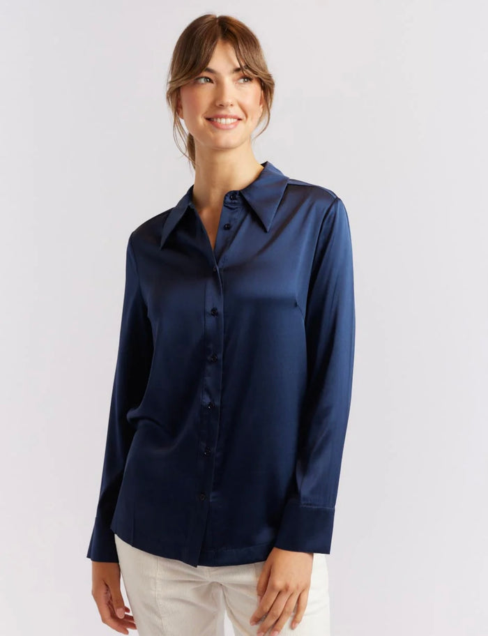 Alessandra Primrose Silk Shirt Navy 401Q