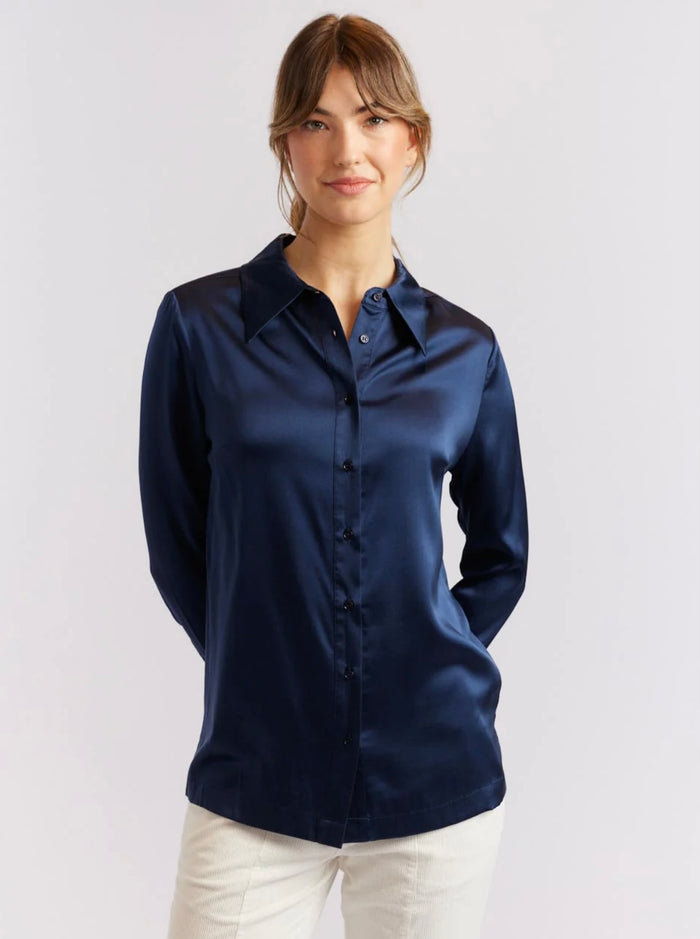 Alessandra Primrose Silk Shirt Navy 401Q