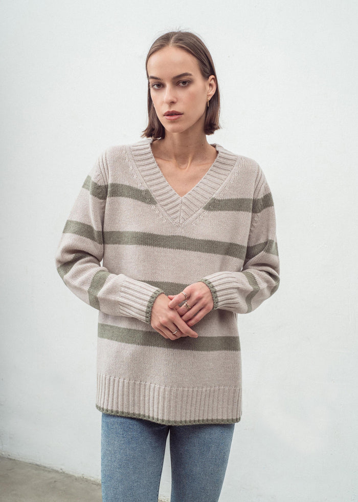 Aleger V neck stripe woodland