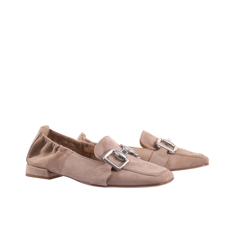 Hogl Taupe Suede Loafer With Silver Metal 7-101732