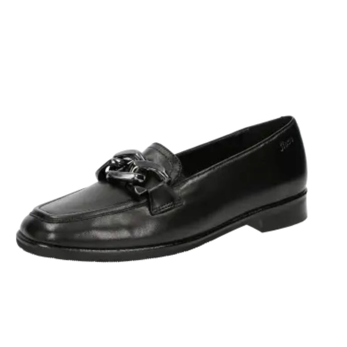 Sioux Black Leather Loafer with metal front 705