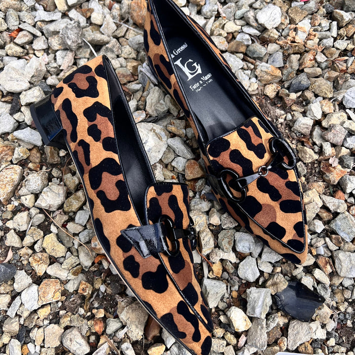 Luca Grossi Pointy Leopard Heeled Flats CH678