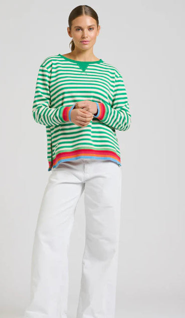 Est 1971 Green/White Stripe Zipside Sweatshirt