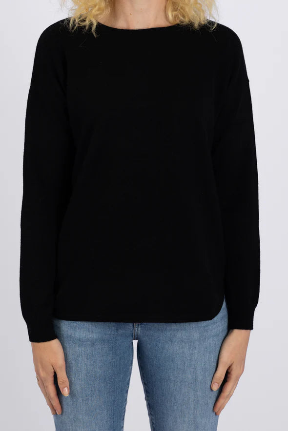 Bow and Arrow Black Merino Wool/Cashmere Swing Jumper with Black Patches