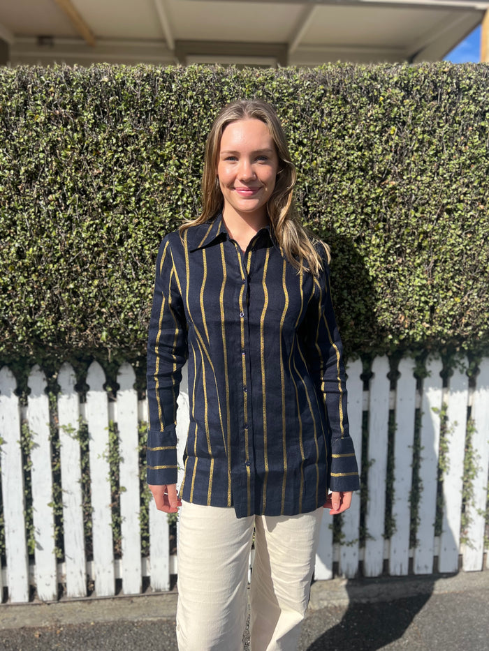 Alessandra Frankie Linen Shirt  Ink/Gold 800Q