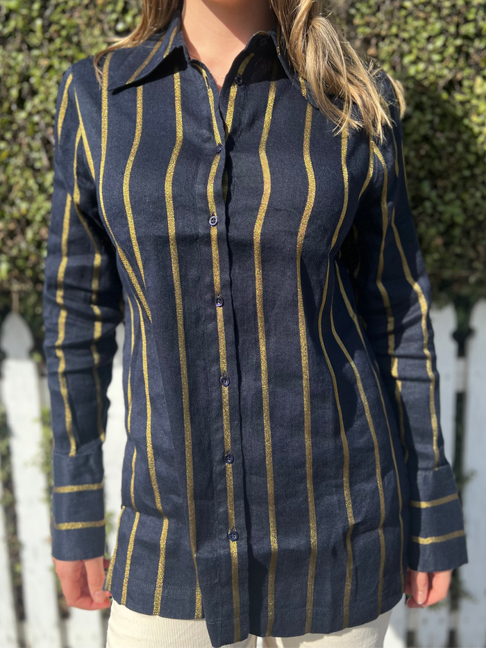 Alessandra Frankie Linen Shirt  Ink/Gold 800Q