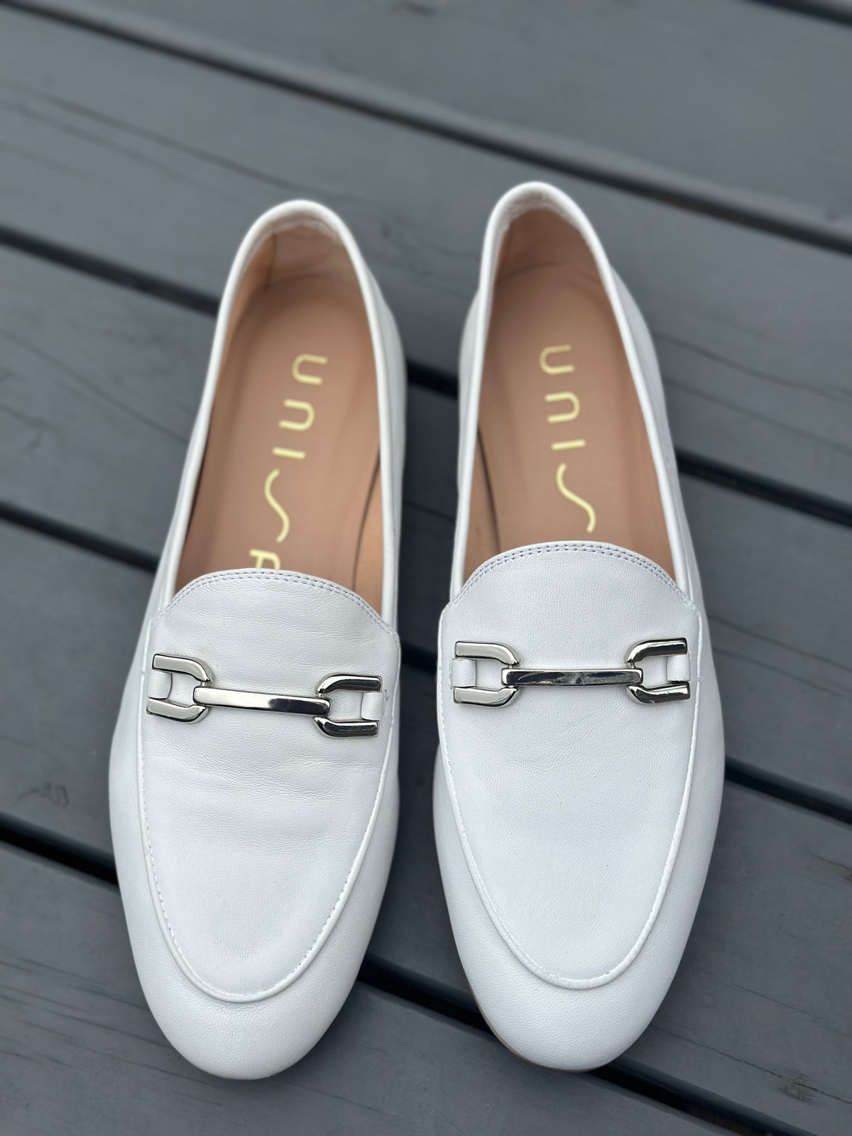 Unisa White Loafer with Silver metal