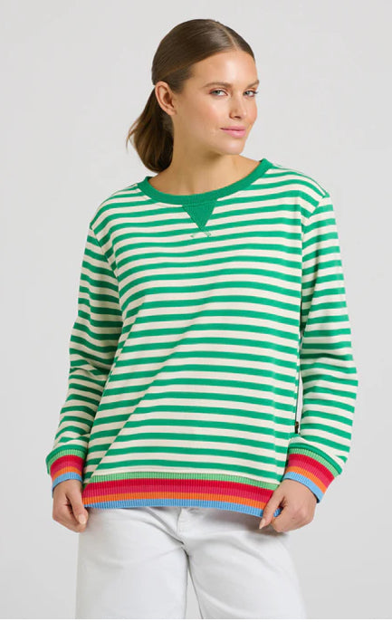 Est 1971 Green/White Stripe Zipside Sweatshirt