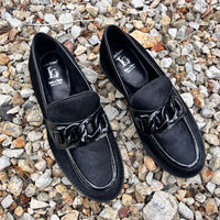 Luca Grossi Black Pony Loafer with Metal front detail G882M