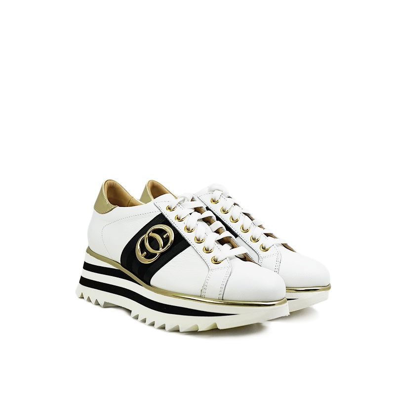 Luca Grossi Viking White Platform Sneaker with Black/Gold details G634M