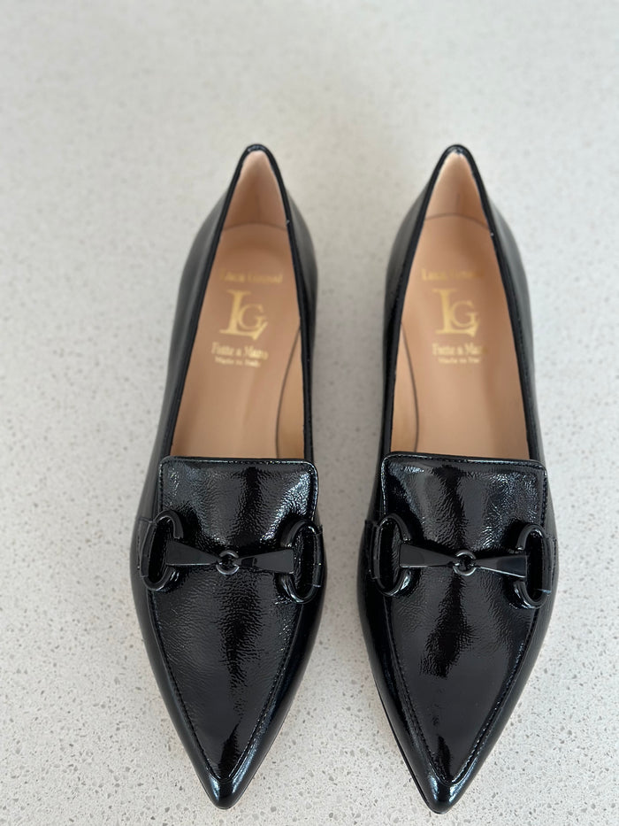 Luca Grossi Black Patent Loafer with Black Chain CH678