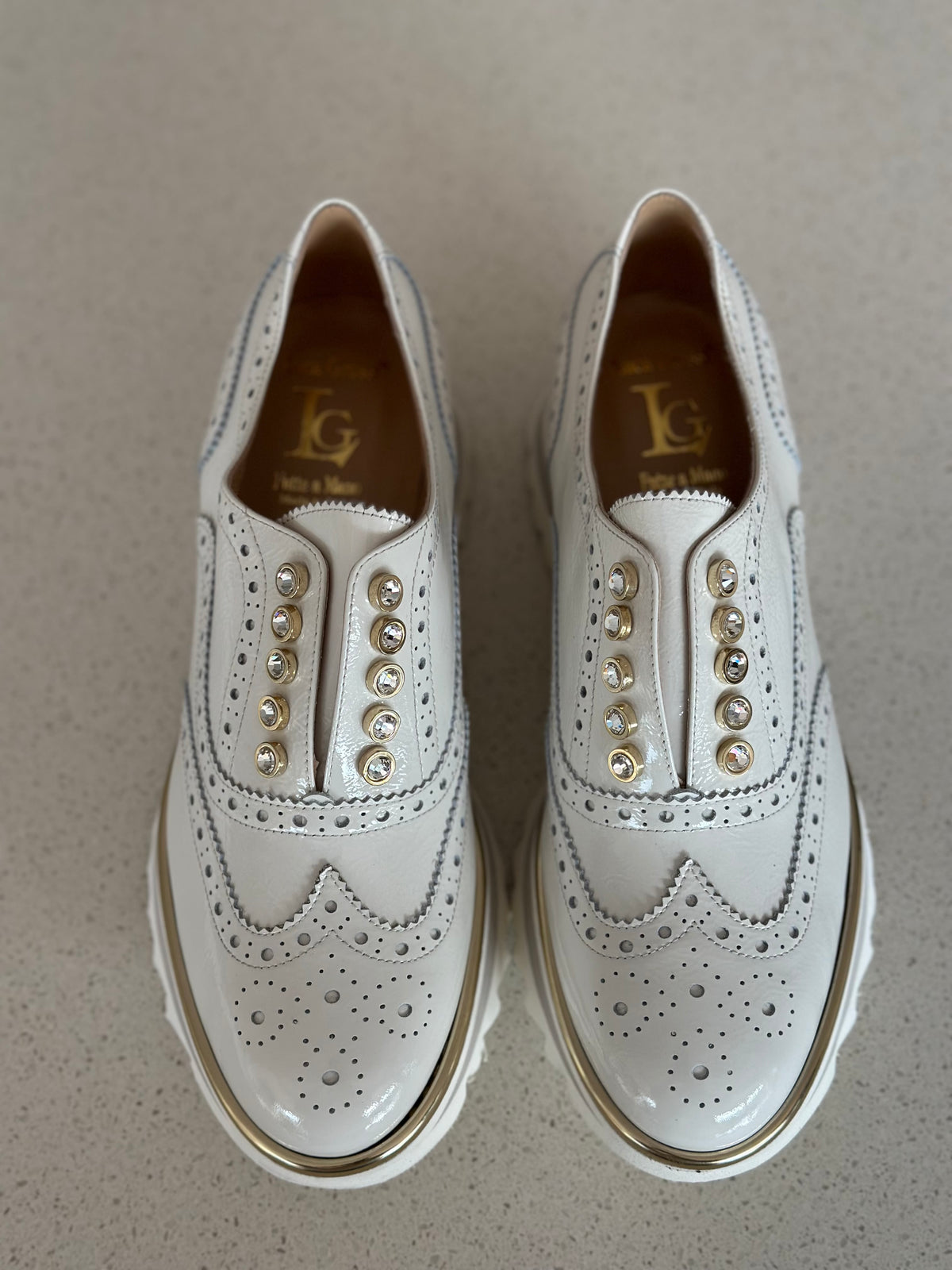 Luca Grossi White Brogue Style Slip On Platform Sneaker F632M