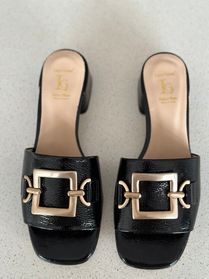 Luca Grossi Heeled Black Patent with Gold Slide Naplak K481S