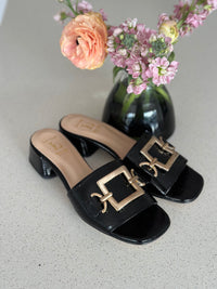 Luca Grossi Heeled Black Patent with Gold Slide Naplak K481S