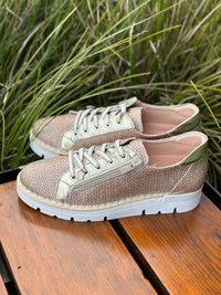 Jose Saenz Beige Woven Print with Gold Sneaker