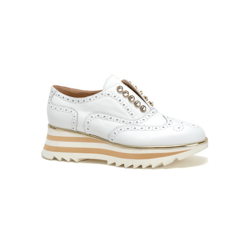 Luca Grossi White Brogue Style Slip On Platform Sneaker F632M