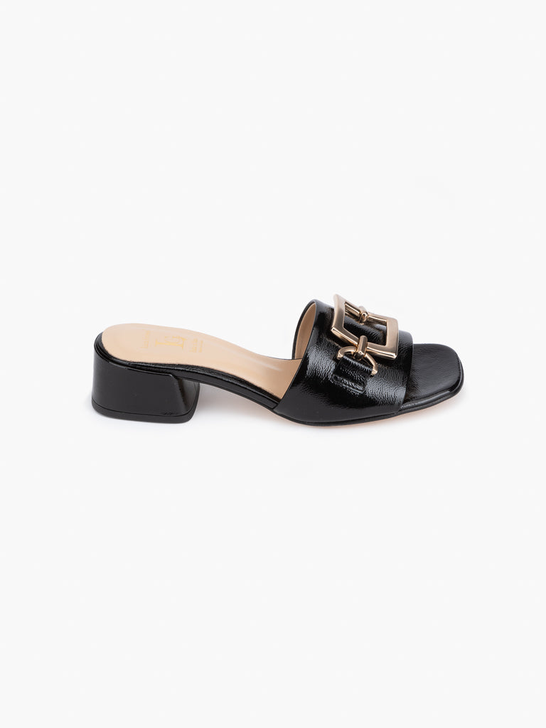 Luca Grossi Heeled Black Patent with Gold Slide Naplak K481S