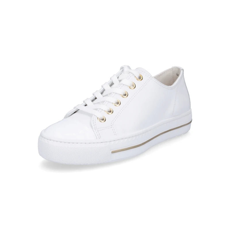 Paul Green White Patent Sneaker with Gold Stripe 4977-015