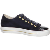 Paul Green Suede Navy Sneaker with Gold Stripe 4977-005