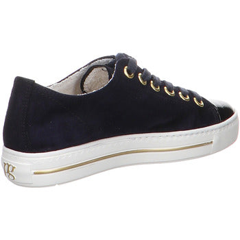 Paul Green Suede Navy Sneaker with Gold Stripe 4977-005