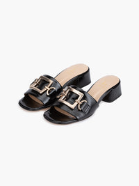 Luca Grossi Heeled Black Patent with Gold Slide Naplak K481S