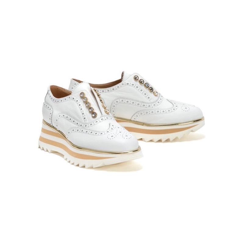 Luca Grossi White Brogue Style Slip On Platform Sneaker F632M