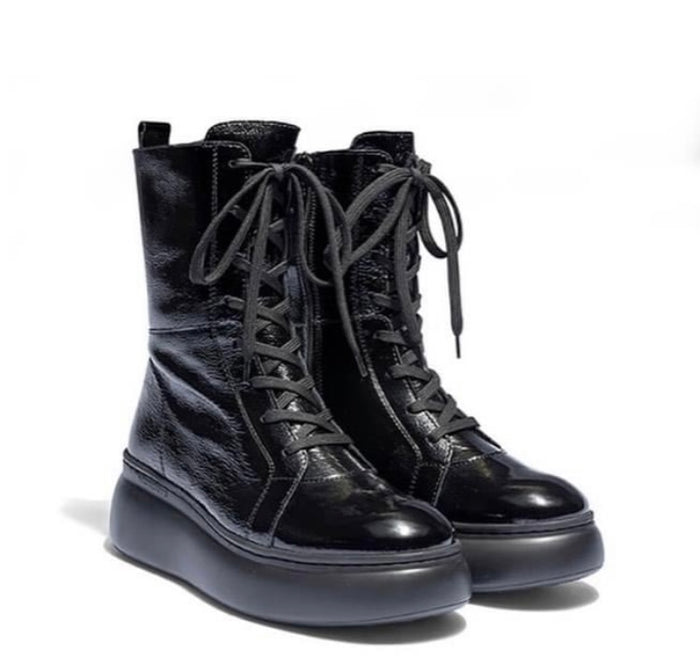 Wonders Patent Lace Up Boot Black A-2601